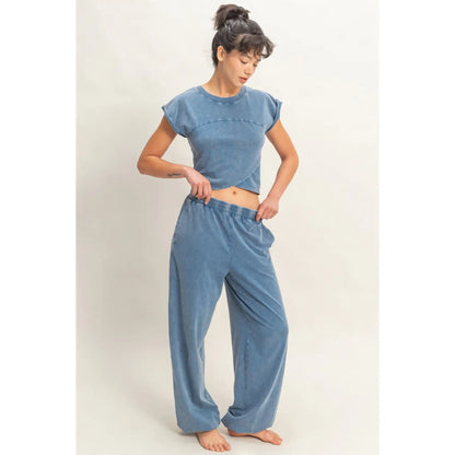 Rachel Rolled Sleeve Wrap-Front Crop Top and Jogger Set