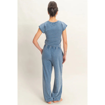 Rachel Rolled Sleeve Wrap-Front Crop Top and Jogger Set
