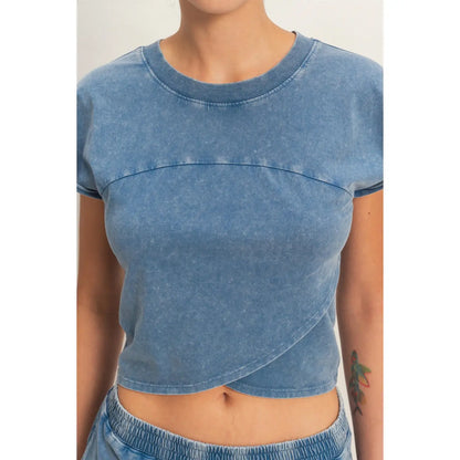 Rachel Rolled Sleeve Wrap-Front Crop Top and Jogger Set