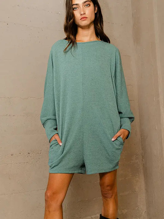 Austin Dolman Sleeve Solid Knit Romper