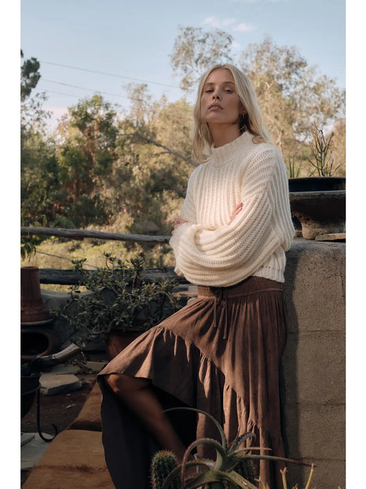 Sabrina Faux Suede Asymmetrical High-Low Maxi Skirt