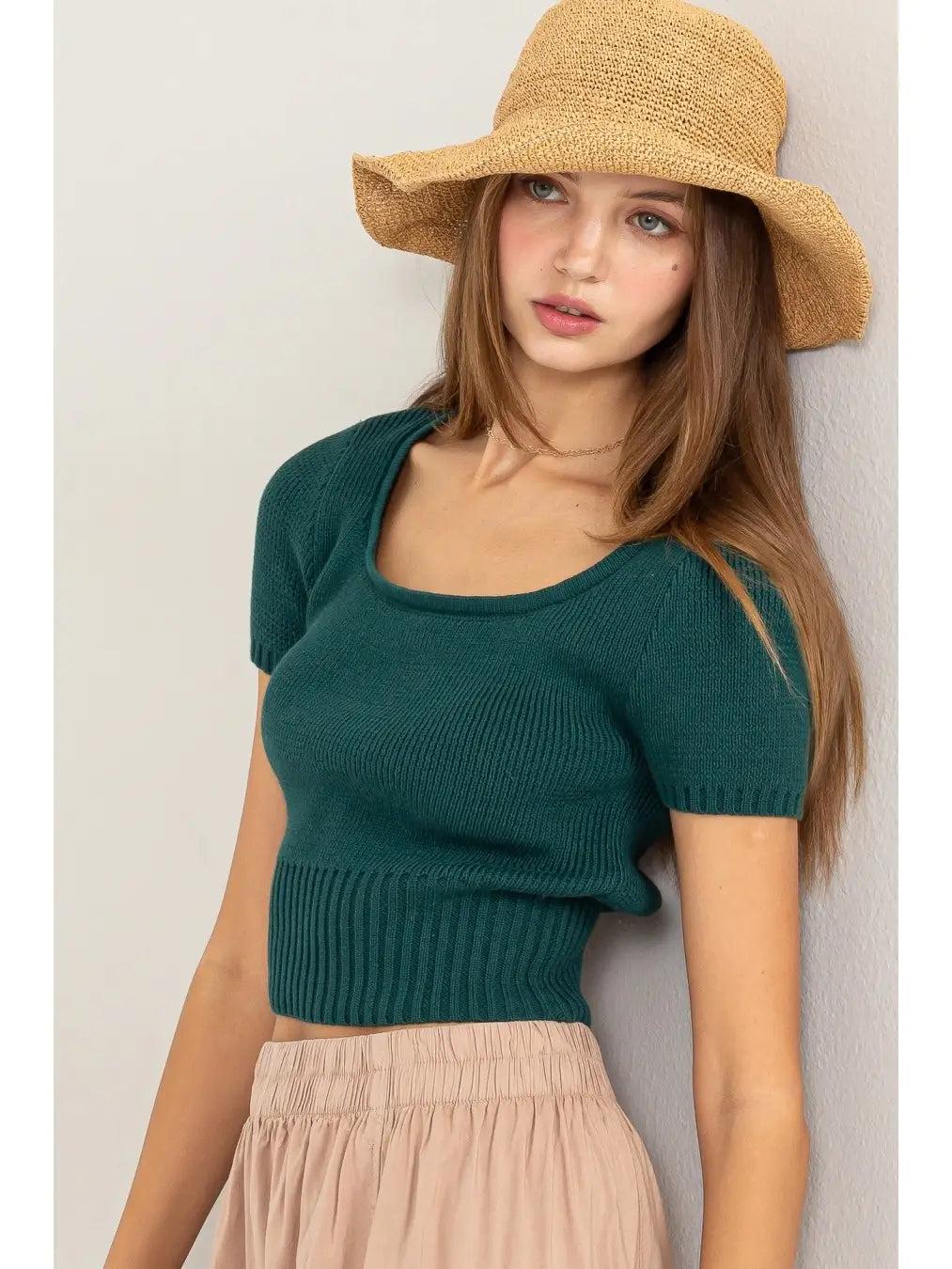 Amie Scoop Neck Short Sleeve Knit Sweater