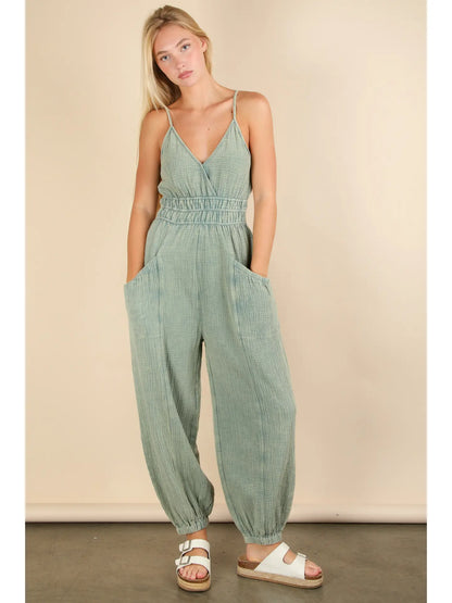 Closing Time Mineral Washed Cotton Gauze Casual Jumpsuit