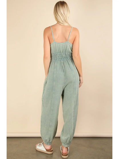 Closing Time Mineral Washed Cotton Gauze Casual Jumpsuit