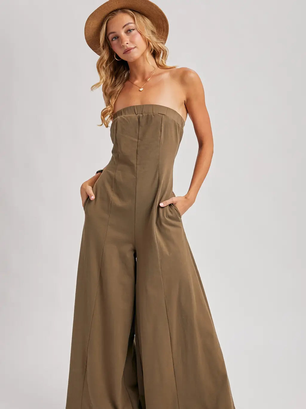 Sassy Strapless Bandeau Wide-Leg Jumpsuit with Pockets
