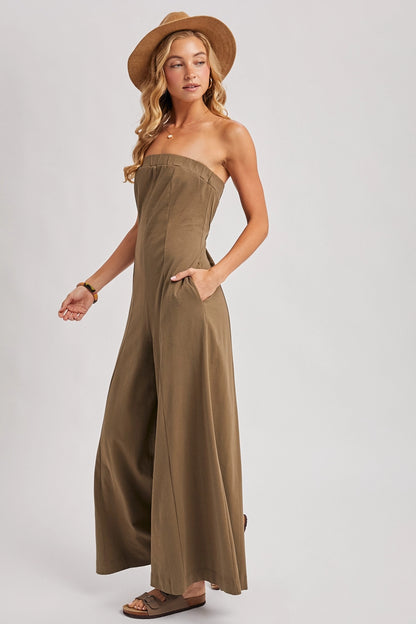 Sassy Strapless Bandeau Wide-Leg Jumpsuit with Pockets