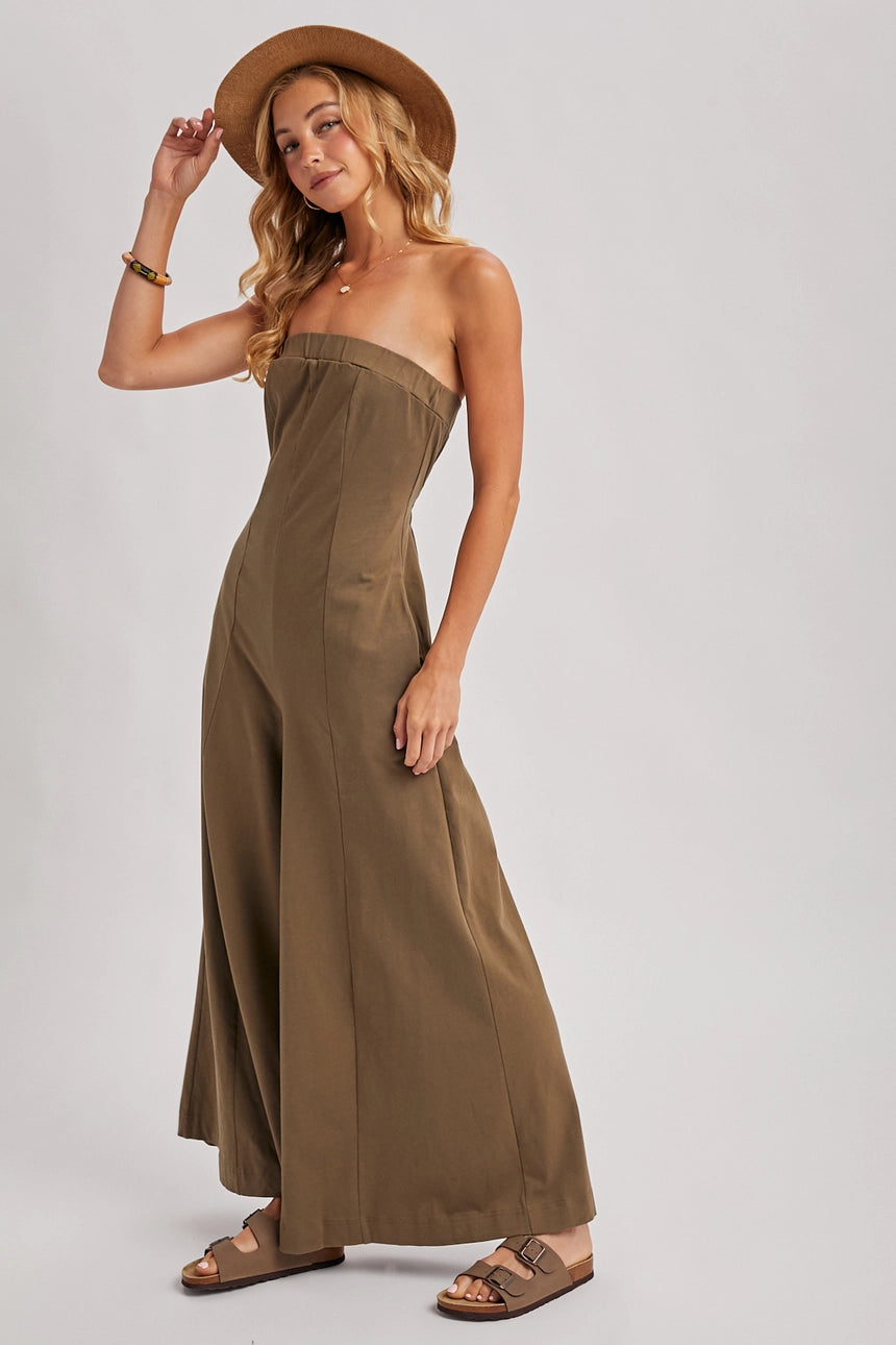 Sassy Strapless Bandeau Wide-Leg Jumpsuit with Pockets