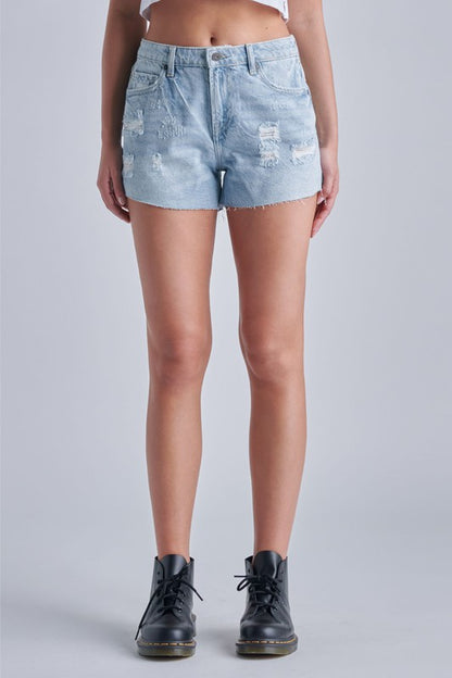 Light Wash Classic Mid Rise Side Slit Shorts