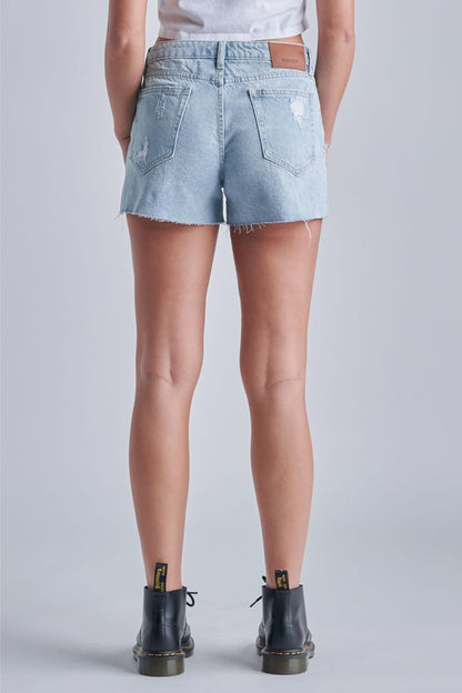 Light Wash Classic Mid Rise Side Slit Shorts