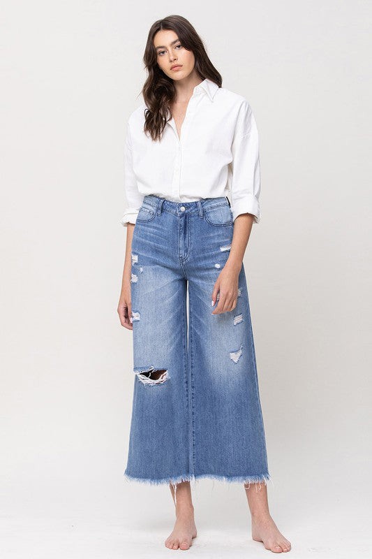 Sister Sister Super High Rise Crop Wide Leg w/Frayed Hem