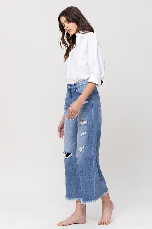 Sister Sister Super High Rise Crop Wide Leg w/Frayed Hem