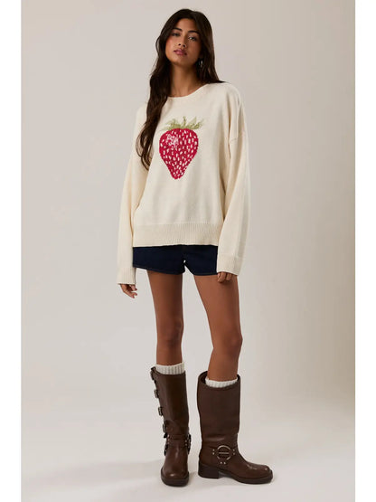 Vanessa Long Sleeve Crew Neck Strawberry Sweater