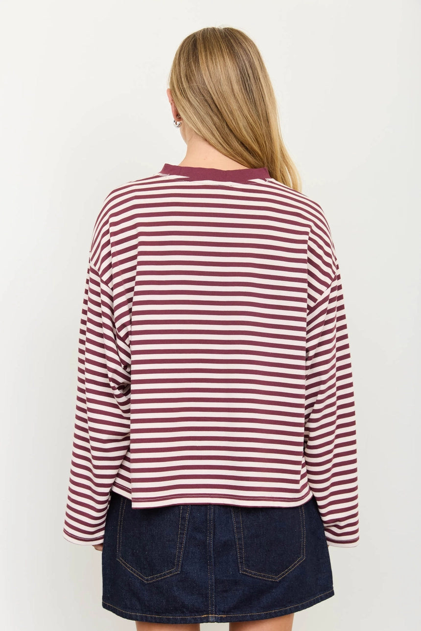 Striped Contrast Crew Neck Long Sleeve Knit Top