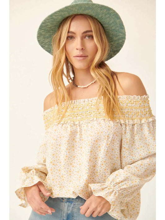 Sunny Floral Smocked Off Shoulder Relaxed Top