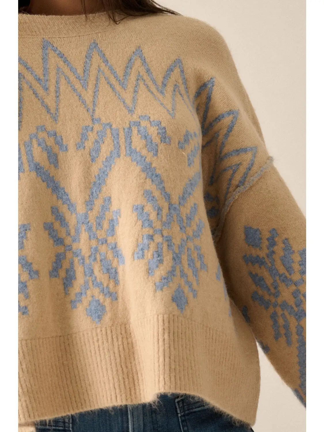 Peaceful Loose-Fit Alpine Knit Exposed-Seam Sweater