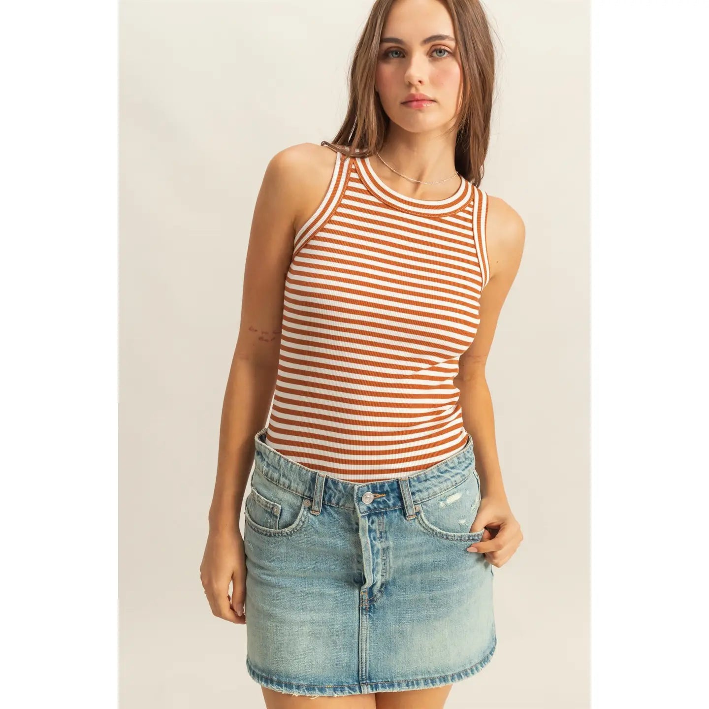 Angie Striped Fitted Tank Top