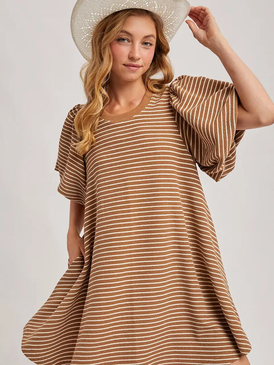 Giselle Puff Sleeves Billowy Silhouette Striped Dress