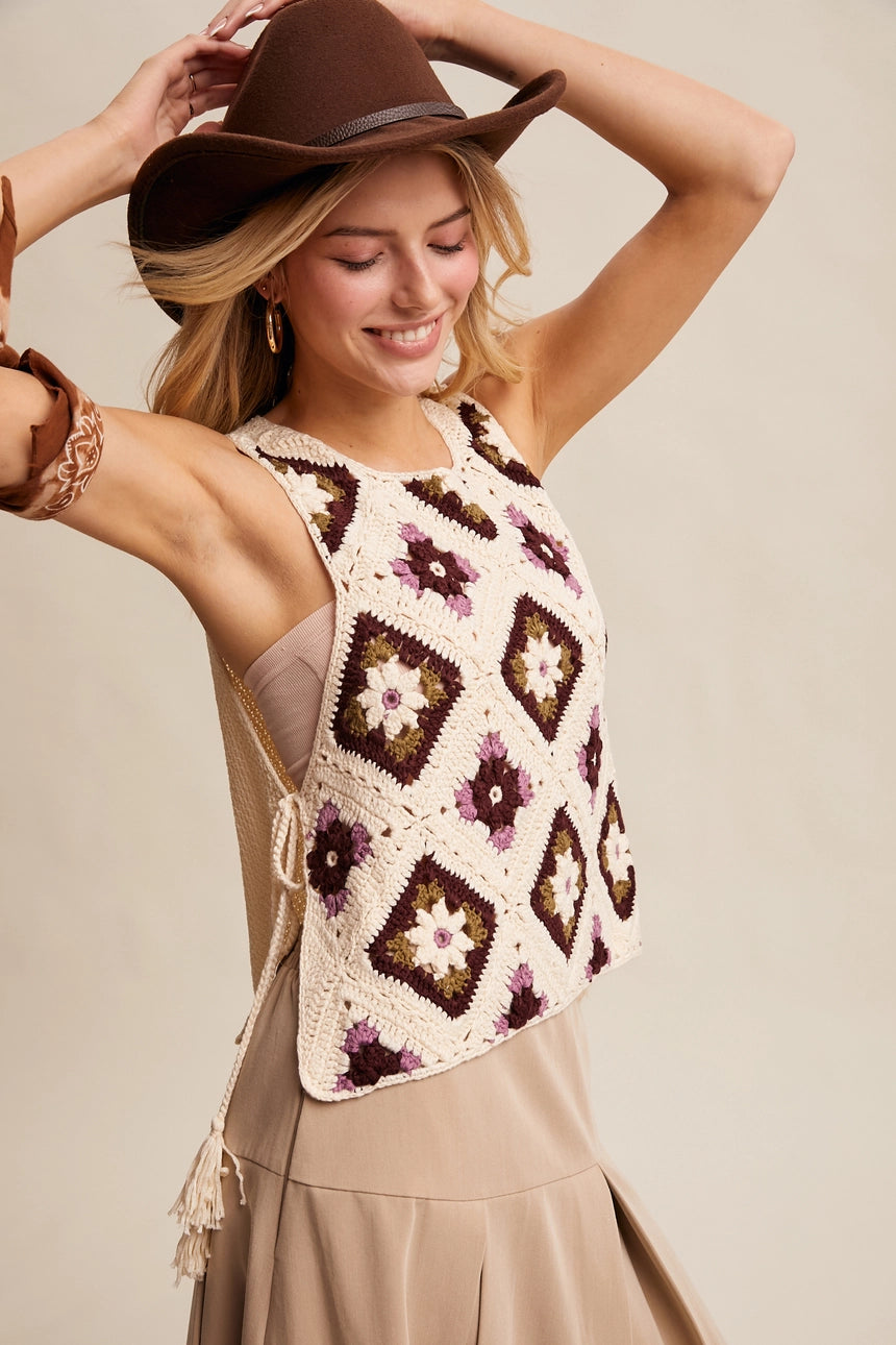 Crochet Granny Square Tassel Tie Vest