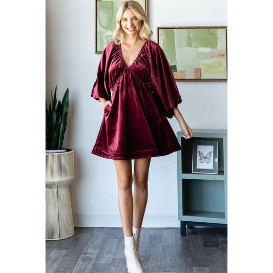 Velvet Puff Sleeve Dress