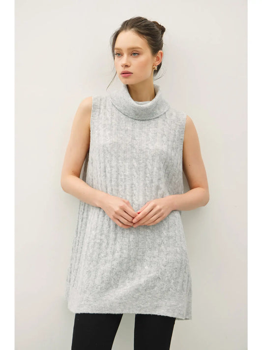Turtle Neck Cable Knit Tunic Vest