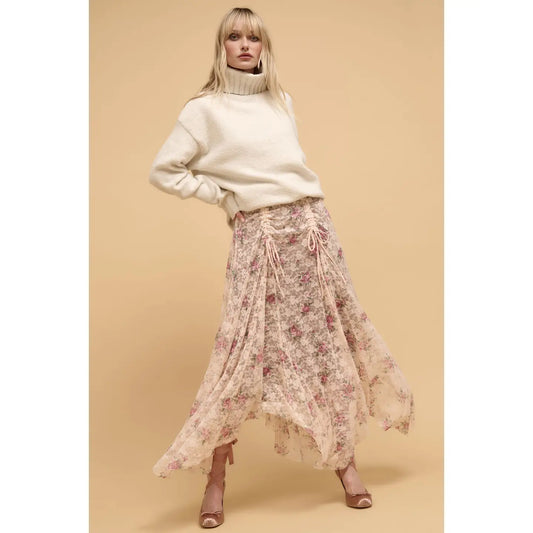 Whimsy Floral Handkerchief Hem Lace Maxi Skirt