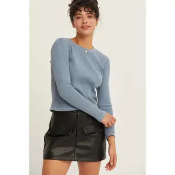 Waffle Knit Long Sleeve Top